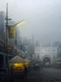 Zulfiqar Ali Zulfi, Lohari Gate, 40 x 30 inch, Oil on Canvas, Cityscape Painting-AC-ZUZ-047